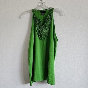 VALERIE BERTINELLI Sleeveless Tank Top Blouse Ruffles 55% Linen Size XL Green